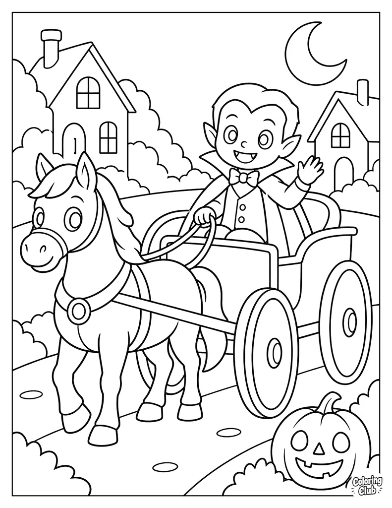 Vampire Riding a Carriage Through a Moonlit Village