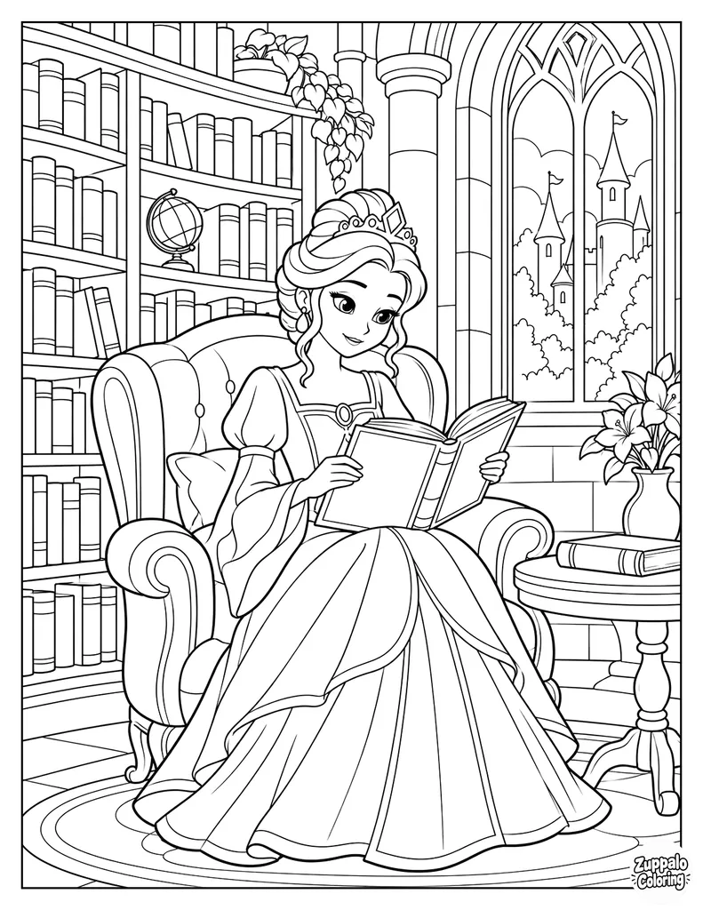 Princess Reading in the Castle Library