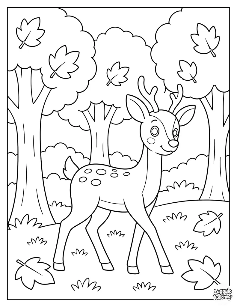Deer Walking Through an Autumn Forest
