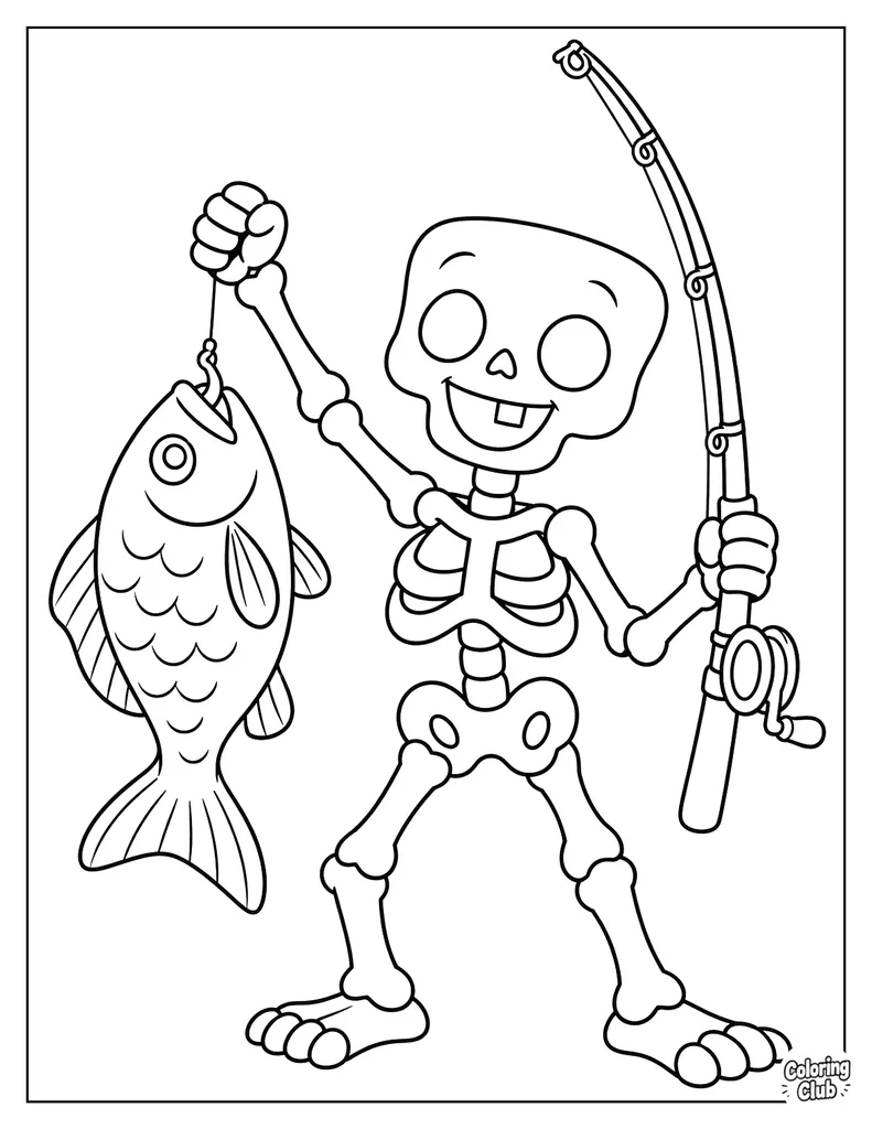 Skeleton Fishing by a Quiet Lake