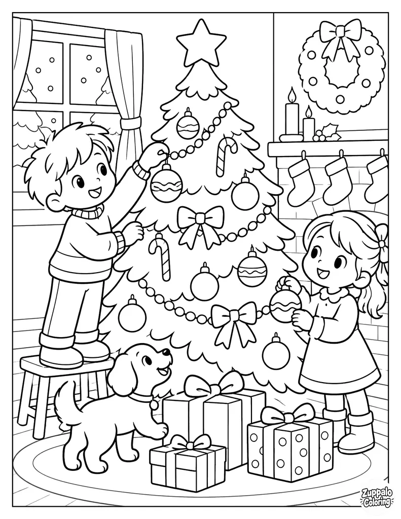 Children Decorate a Christmas Tree