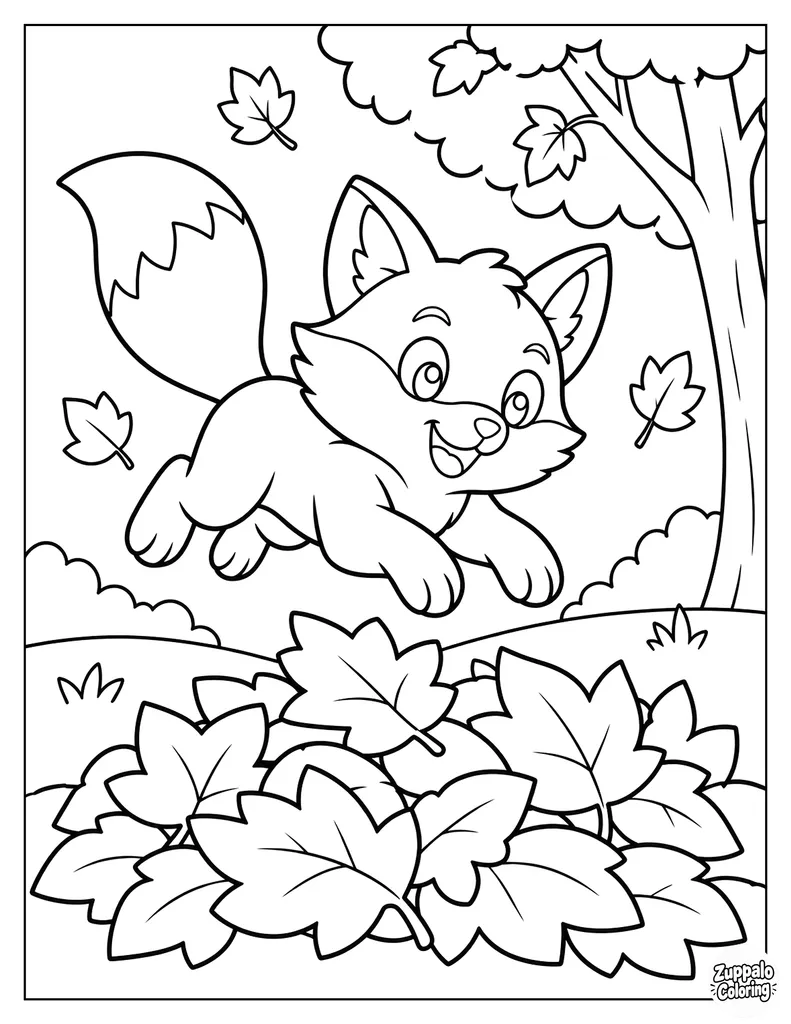 Fox Leaping Into a Pile of Fall Leaves