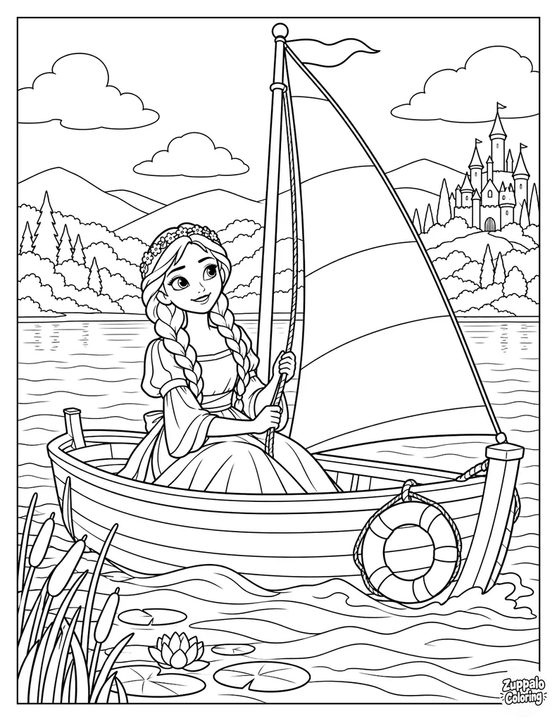 Princess Sailing a Boat on the Lake