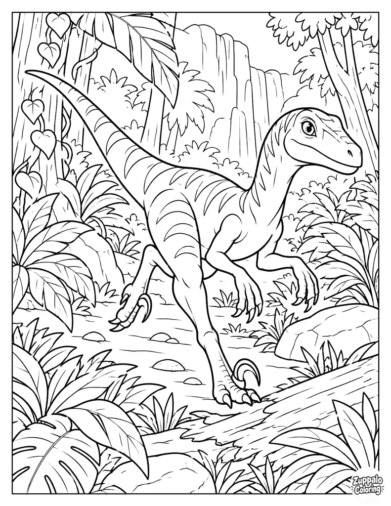 Velociraptor Races Through the Jungle