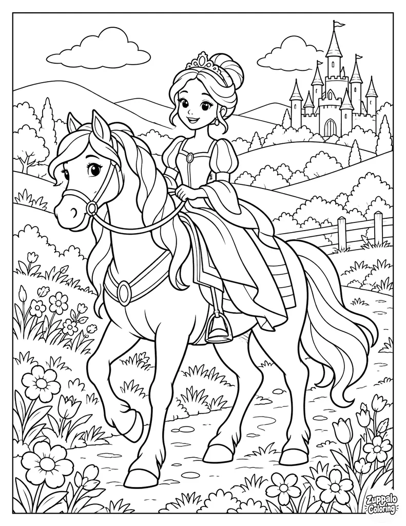 Princess Riding a Horse Through the Meadow