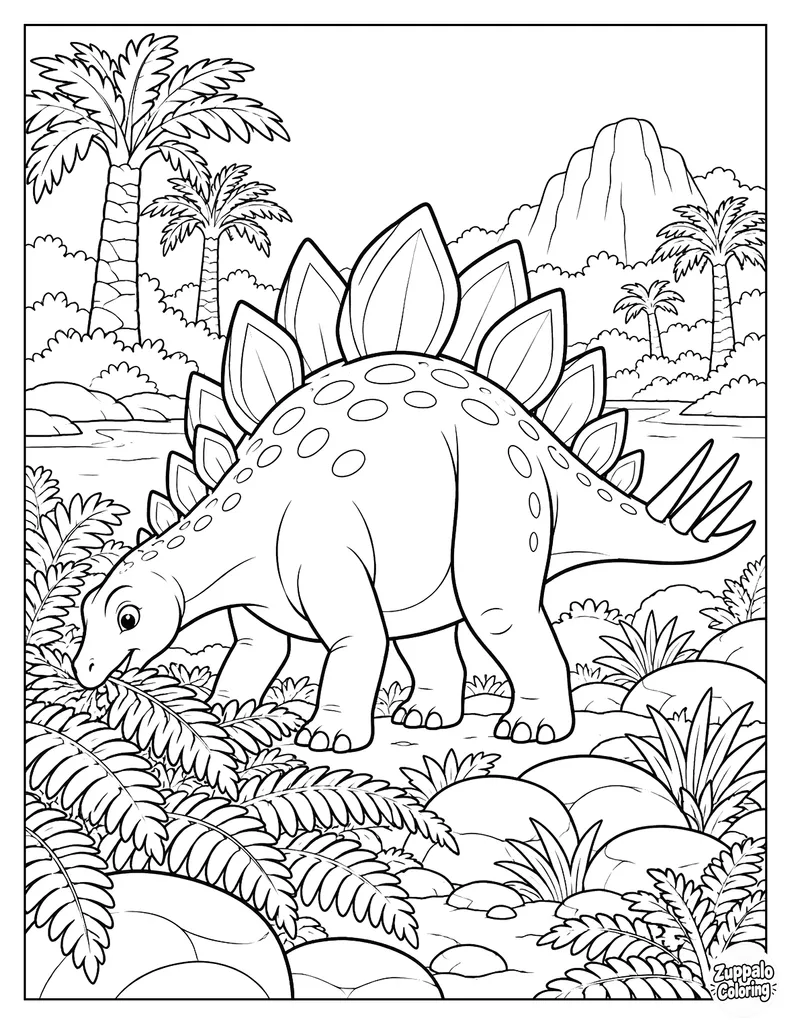 Stegosaurus Munches on Ferns