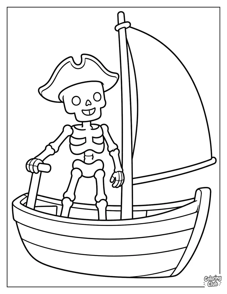Skeleton Pirate at Sea Coloring Page