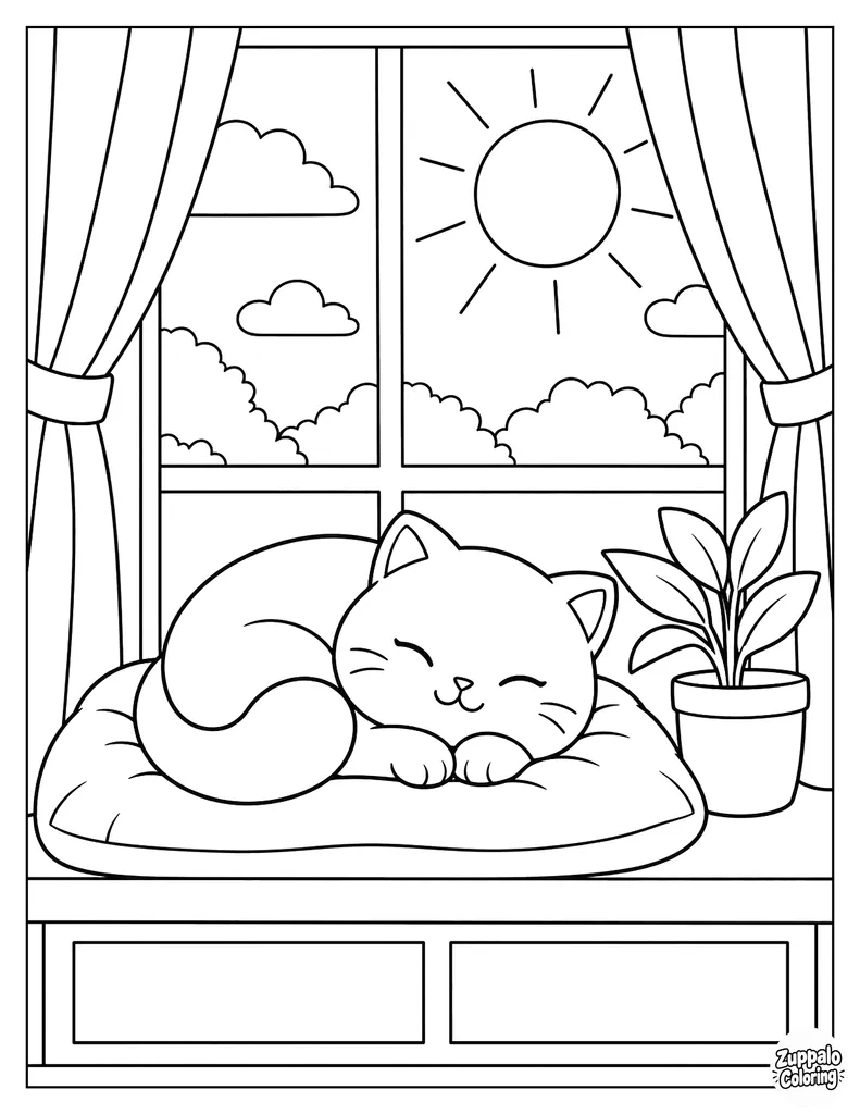 猫咪在洒满阳光的窗边打盹