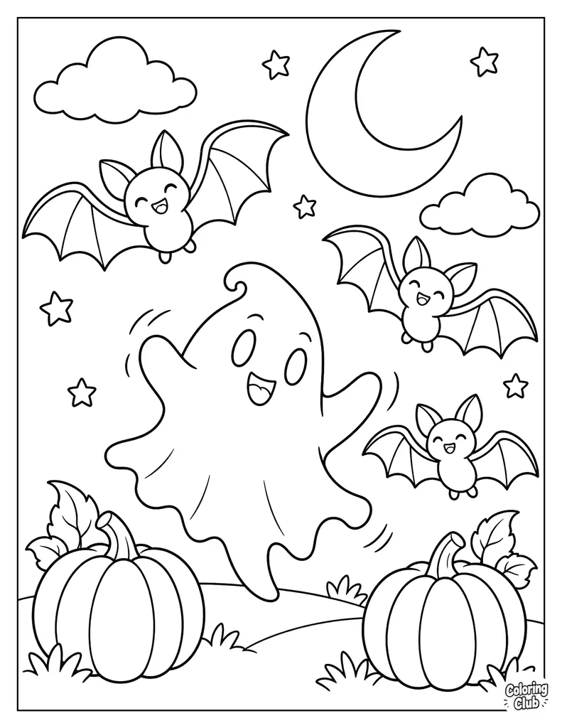 Ghost Dancing With Bats Coloring Page