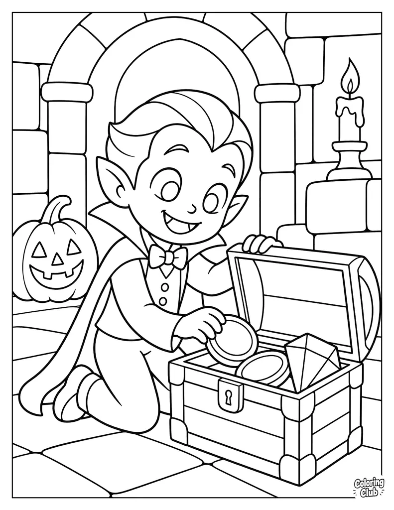 Vampire Finds Treasure Coloring Page