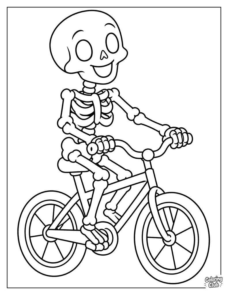 Skeleton Riding a Bicycle Through Town
