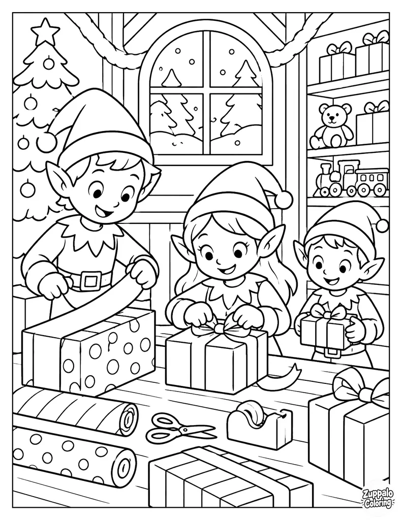 Elves Wrap Christmas Gifts in the Workshop