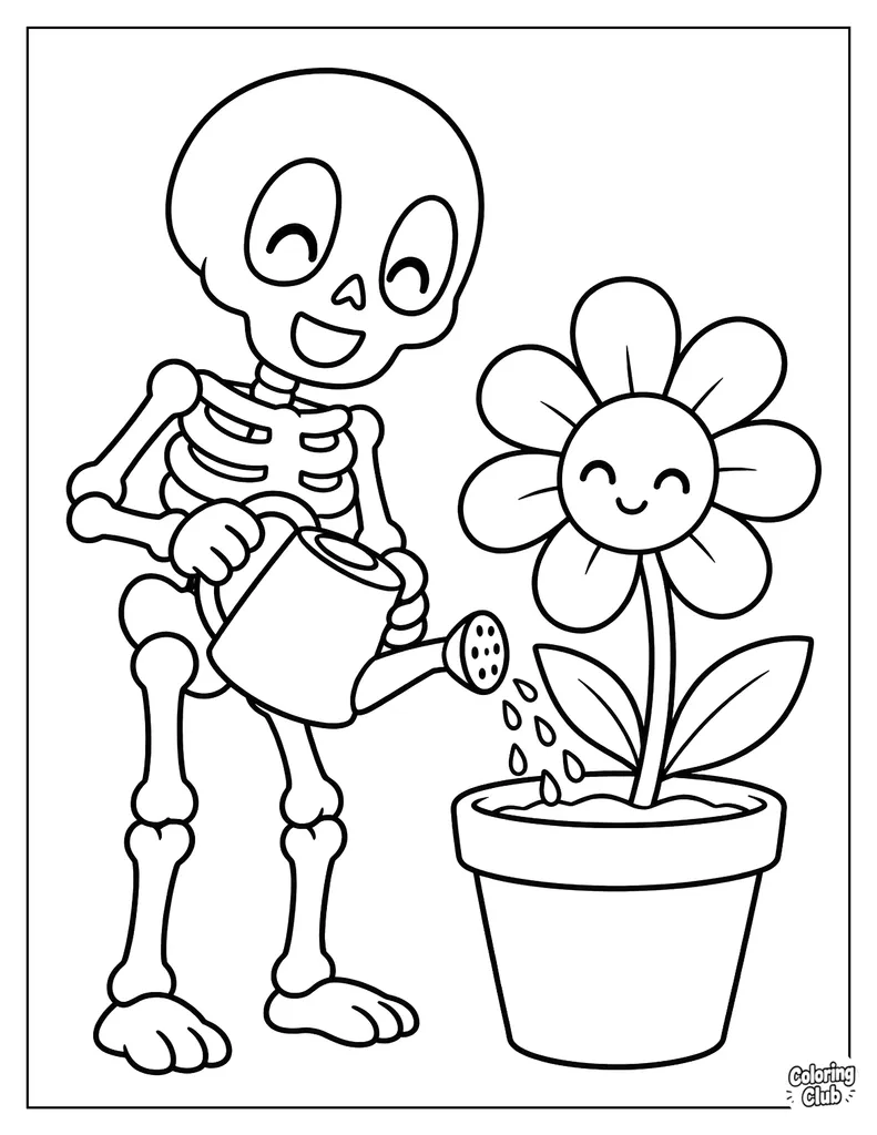 Skeleton Tending a Flower Garden