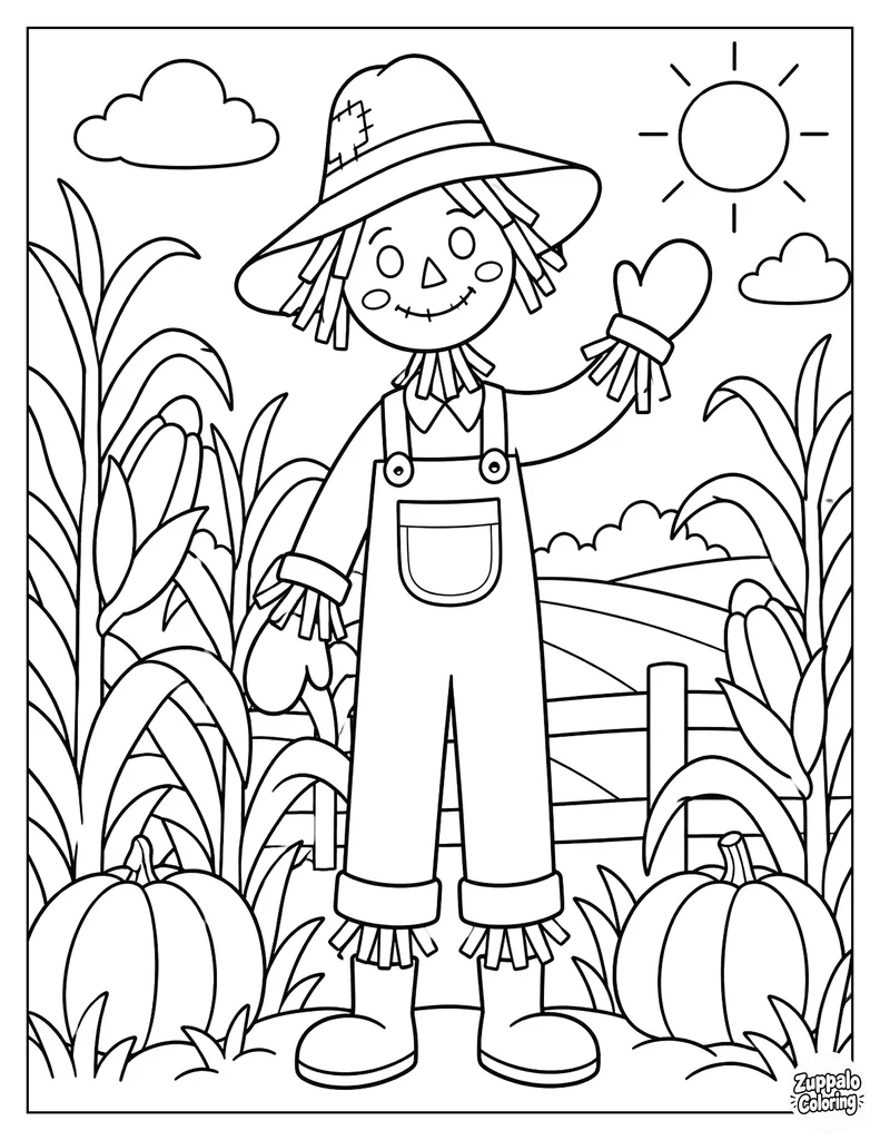Scarecrow Waving in a Golden Cornfield