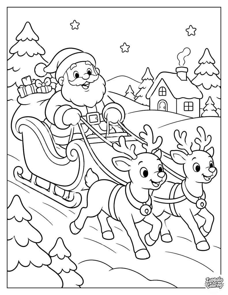 Reindeer Pull a Sleigh Through the Snow