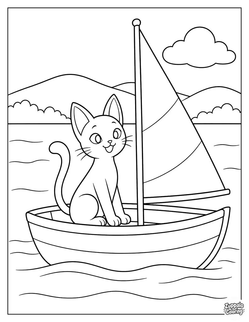猫咪驾着小船在湖上航行