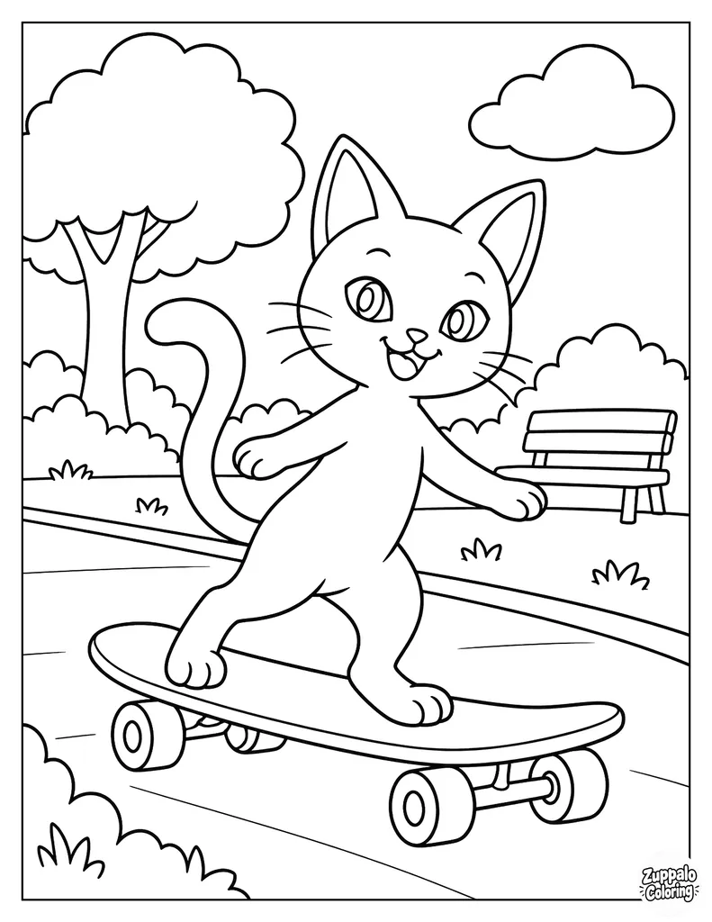 猫咪在公园里滑滑板