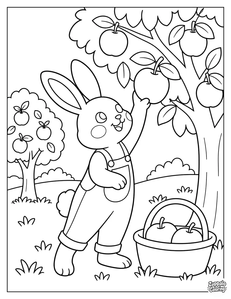 Rabbit Picking Apples in an Autumn Orchard