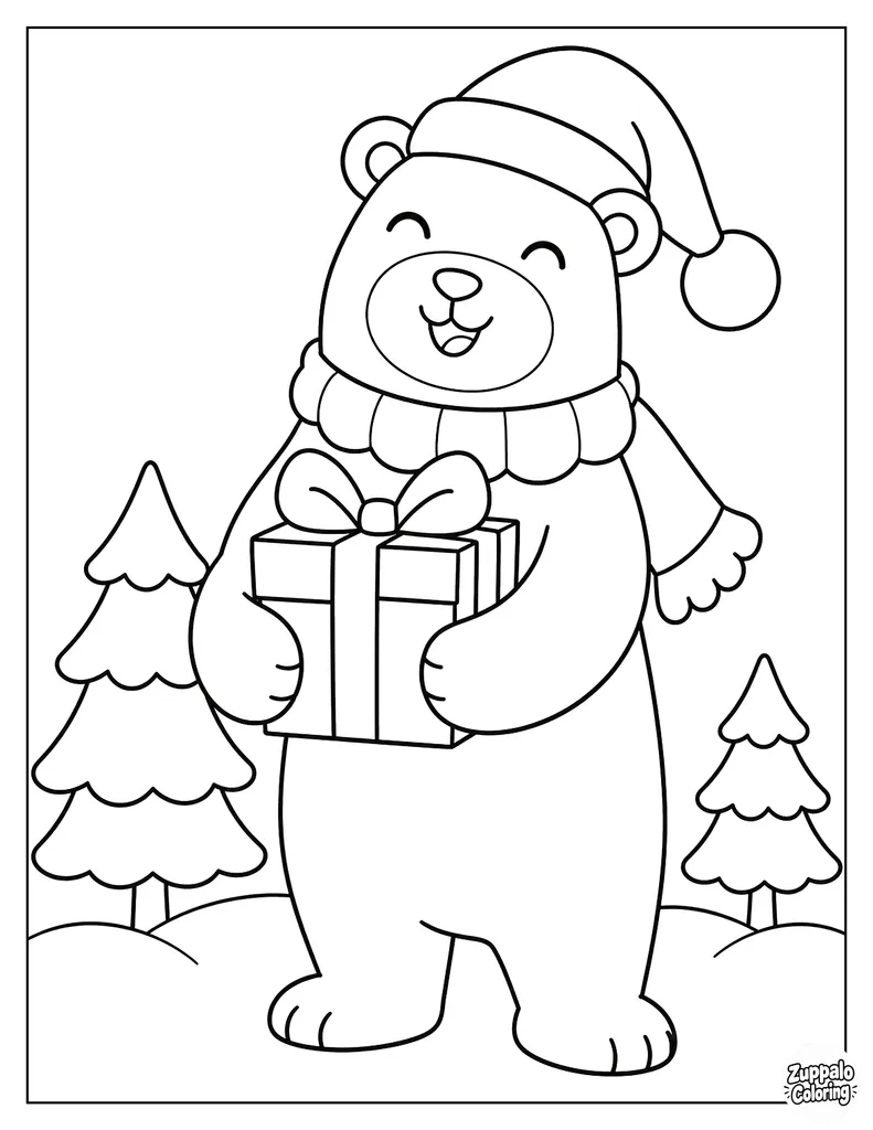 Polar Bear Carrying a Christmas Gift