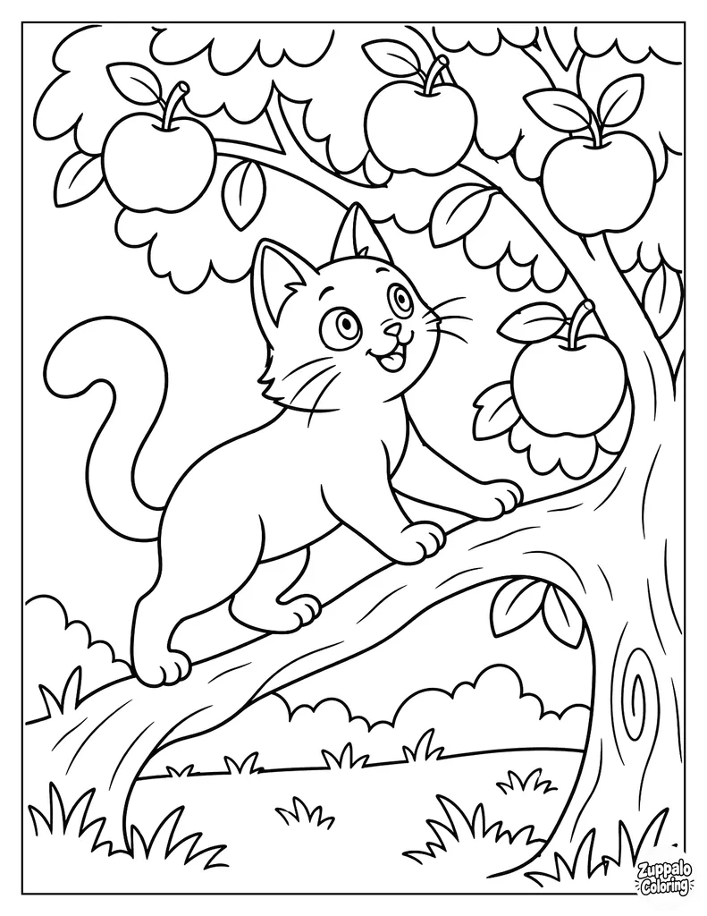 猫咪爬苹果树